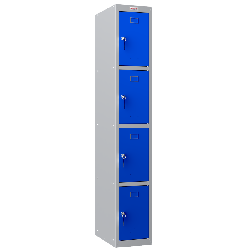 Phoenix PL Series PL1430GBK 1 Column 4 Door Personal Locker Grey Body/Blue Doors