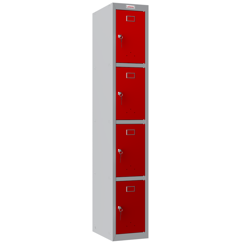 Phoenix PL Series PL1430GRK 1 Column 4 Door Personal Locker Grey Body/Red Doors