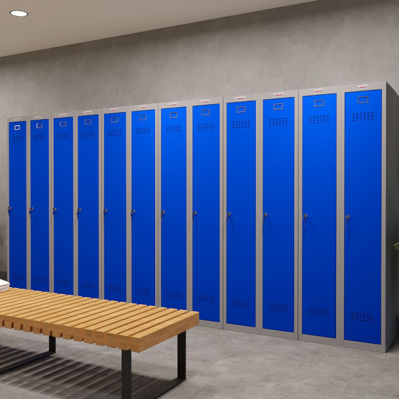 Phoenix 1 Column Grey Body Blue Door Personal Locker with Key Lock - Add-On Column