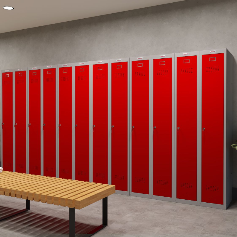 Phoenix 2 column 2 door red personal lockers in changing room