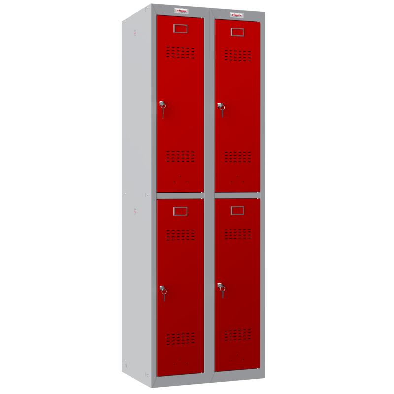 Phoenix PL Series PL2260GRK 2 Column 4 Door Personal Locker Combo Grey Body/Red Doors