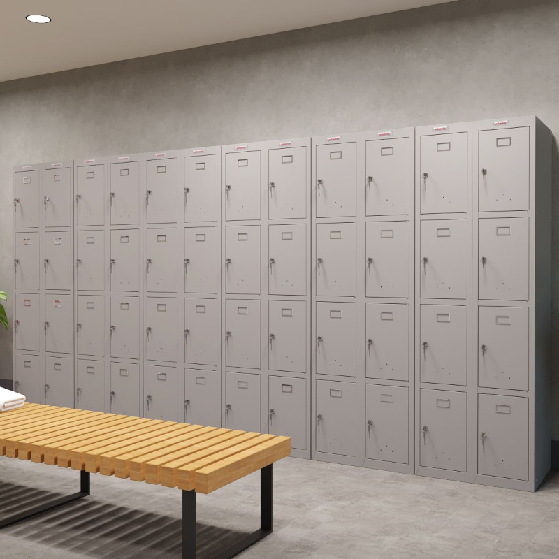 Phoenix PL Series PL2460GGK 2 Column 8 Door Personal Locker Combo in Grey in changing room