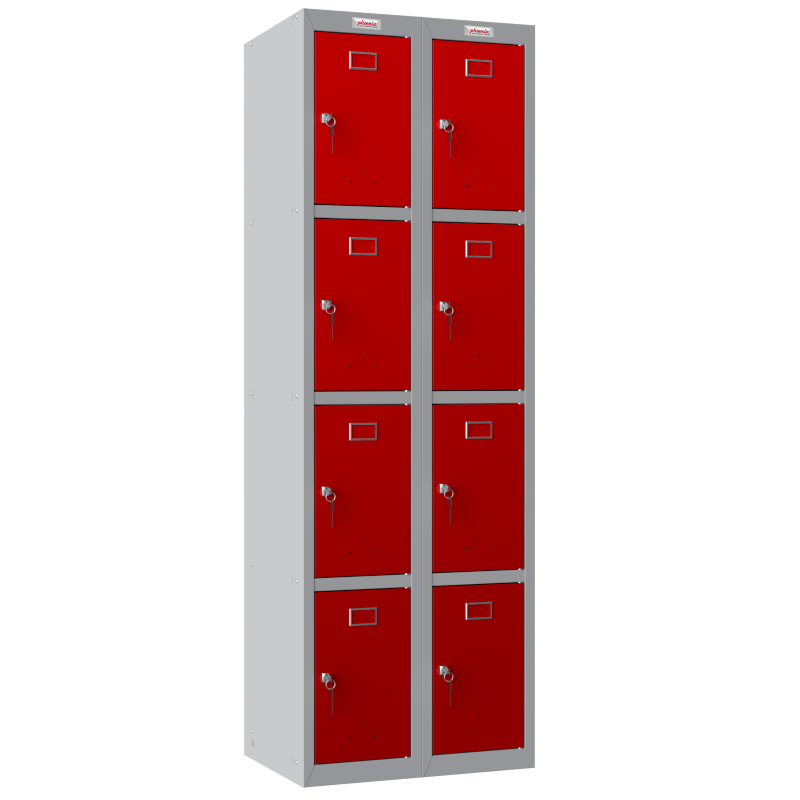 Phoenix PL Series PL2460GRK 2 Column 8 Door Personal Locker Combo Grey Body/Red Doors
