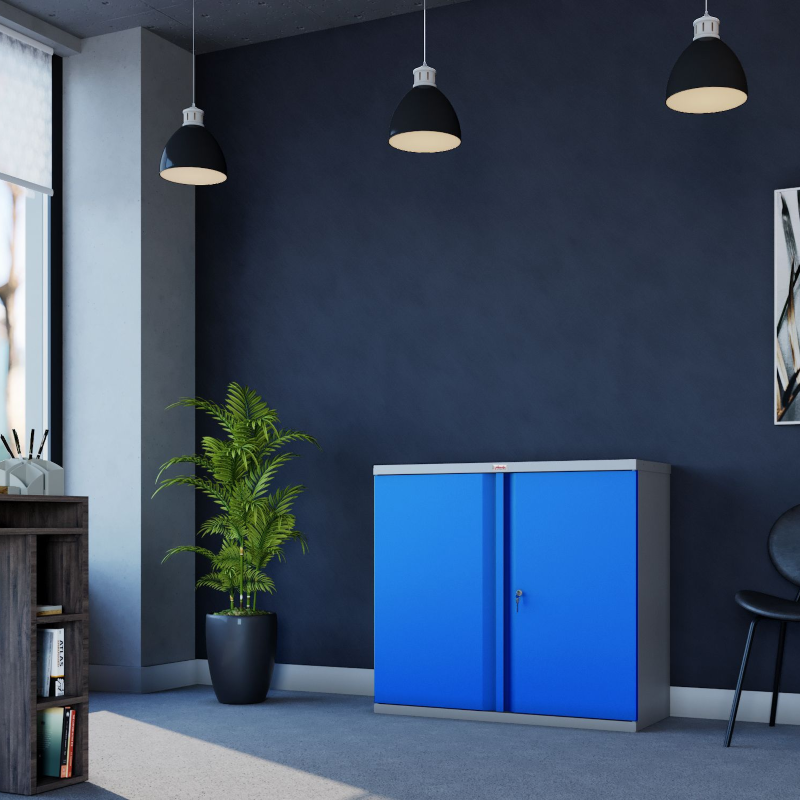 Phoenix SCL Series SCL0891GBK 2 Door 1 Shelf Steel Storage Cupboard Grey Body & Blue Doors in Office