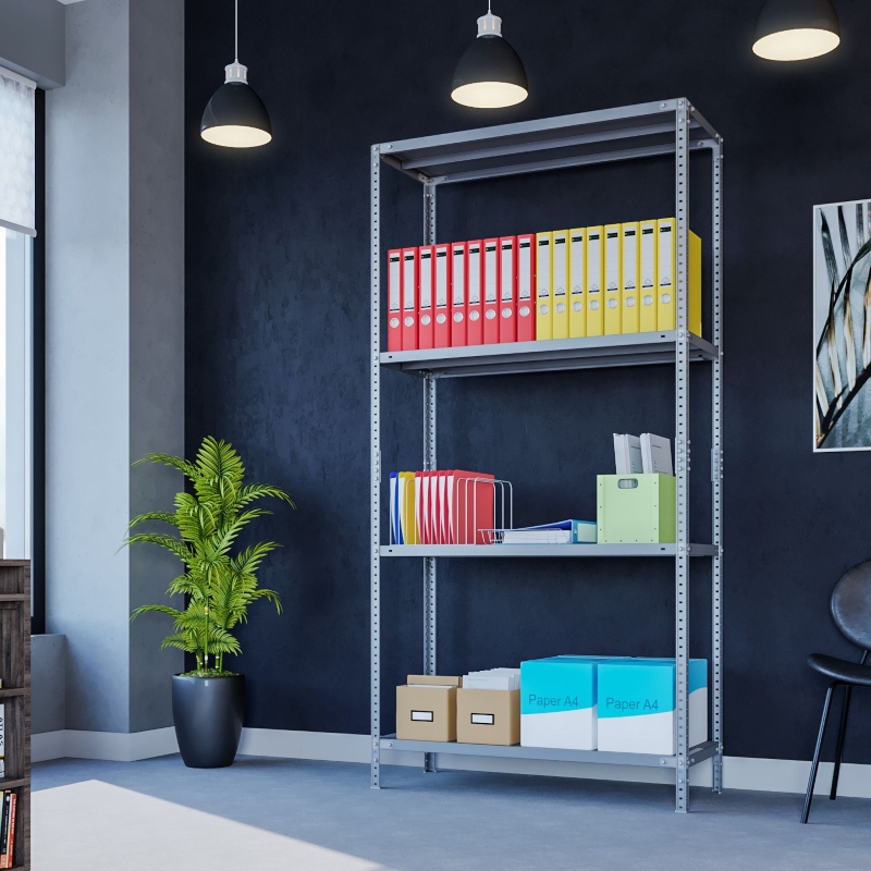 Phoenix AR Series AR2014/4G 4 Shelf Static Shelving Unit in Grey in office