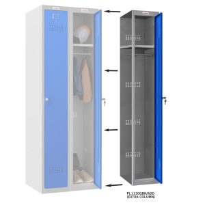 Phoenix 1 Column Grey Body Blue Door Personal Locker with Key Lock - Add-On Column