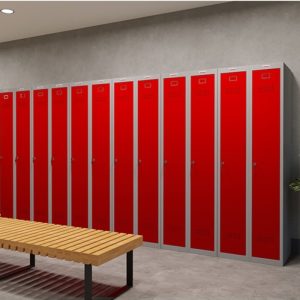Phoenix 1 Column Grey Body Red Door Personal Locker with Key Lock - Add-On Column